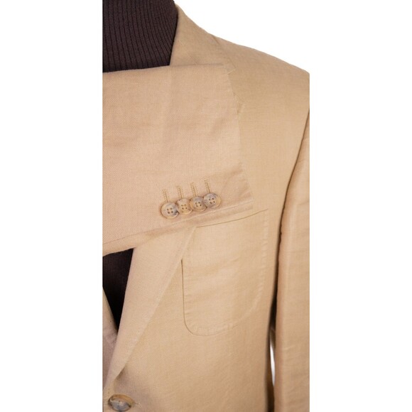 Banana Republic Sport Coat Patch Pockets Solid Beige Sz 42S 100% LINEN 2-Button - Picture 6 of 14
